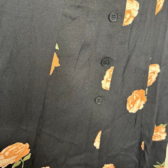 Reformation Britt Dress Midi Button-Up V-Neck Short Sleeve Floral Black Size 2 - Picture 7 of 8